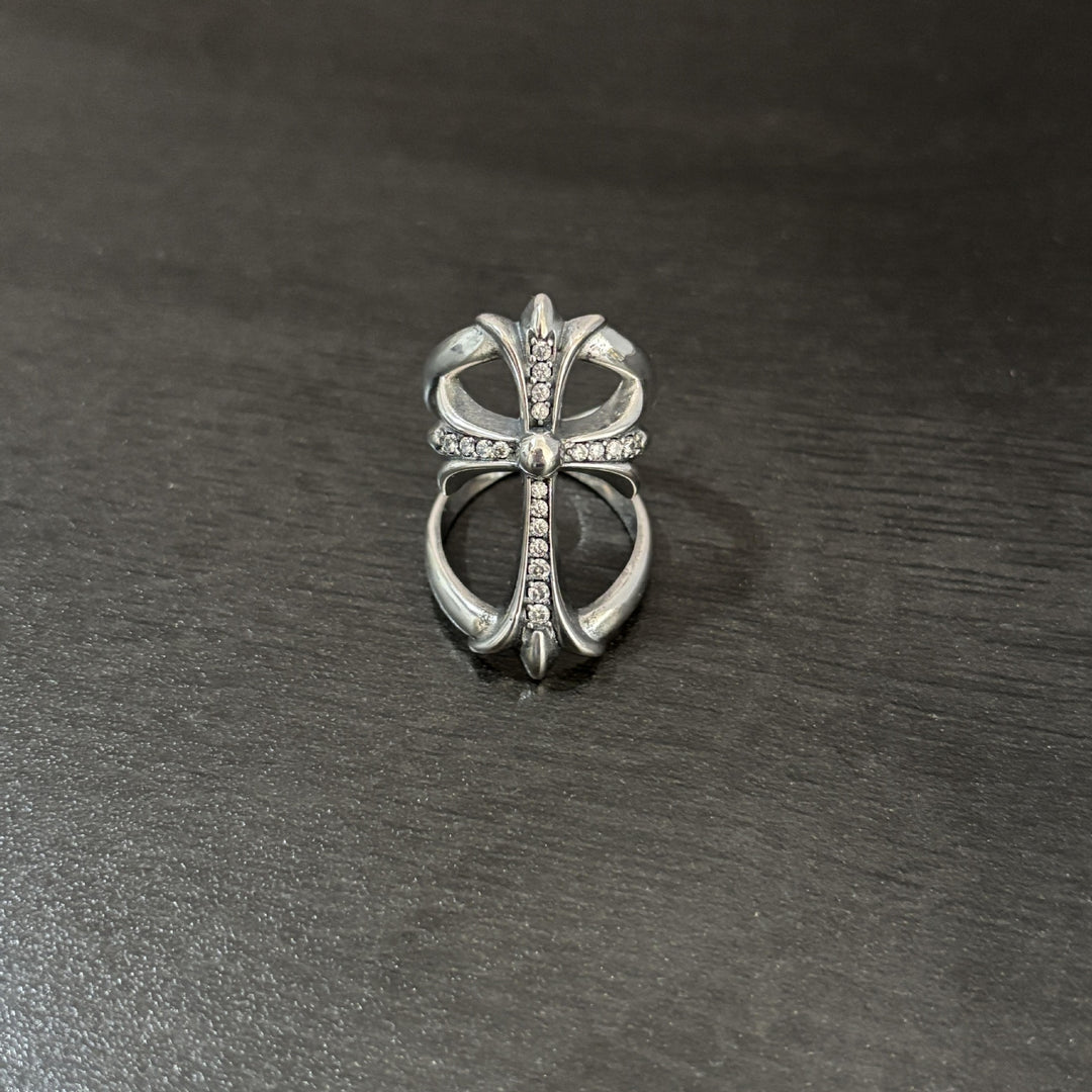 Chrome Hearts Openwork Cross Ring with Diamond Accents