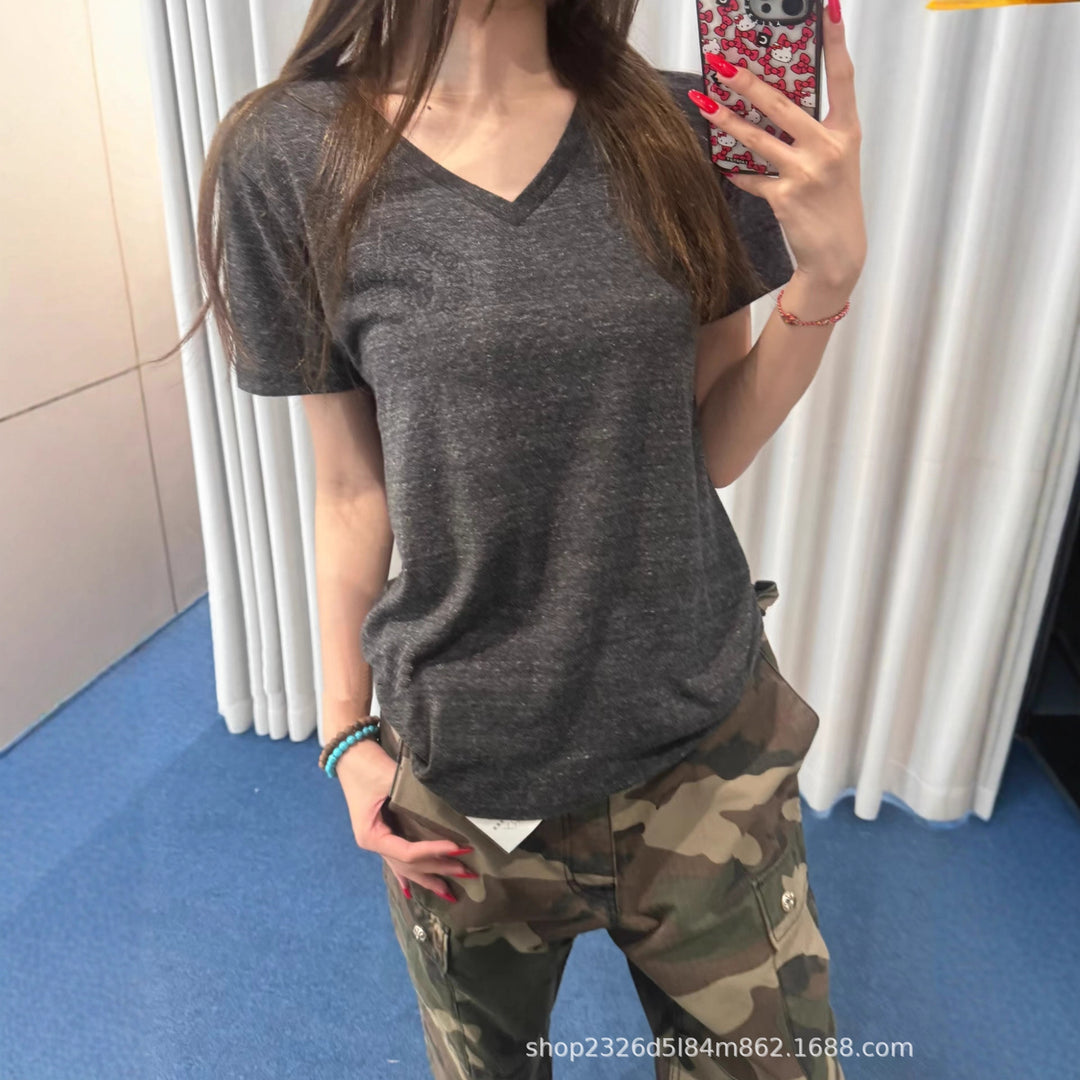 Chrome Hearts Print V-Neck Slim Fit Sexy Style Short-Sleeve