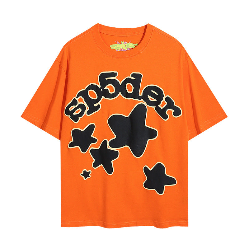 Sp5der foam letter 555 spider web print short-sleeved T-shirt