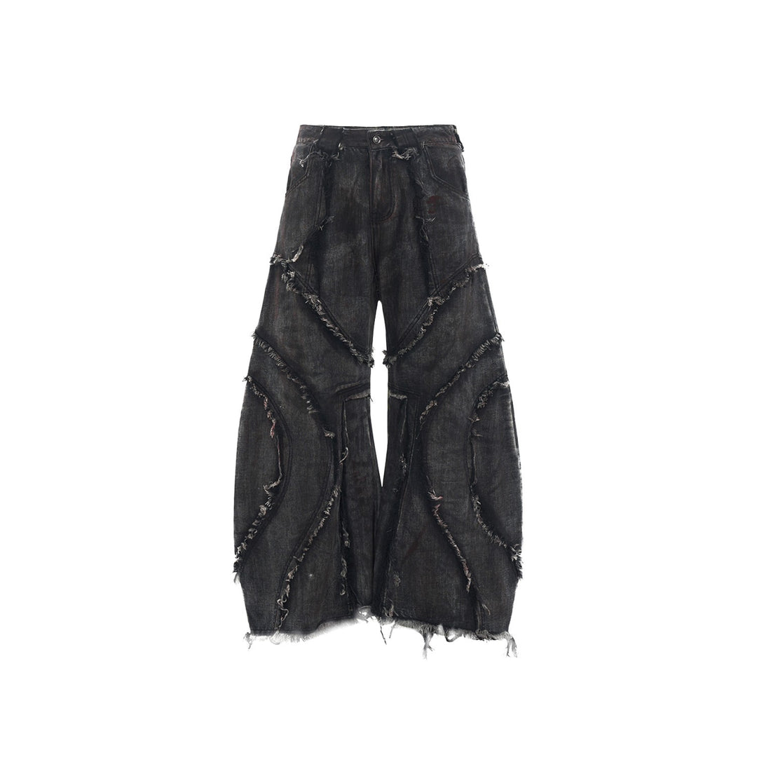 Patchwork frayed hem flared hem jeans
