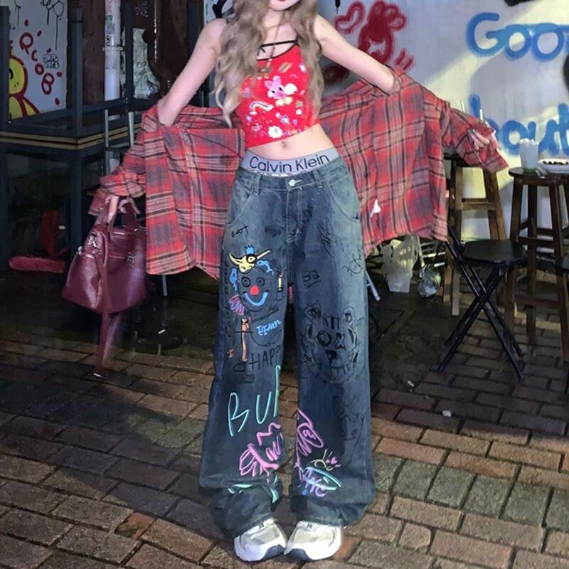 Graffiti-Print Straight-Leg Loose-Fit Jeans