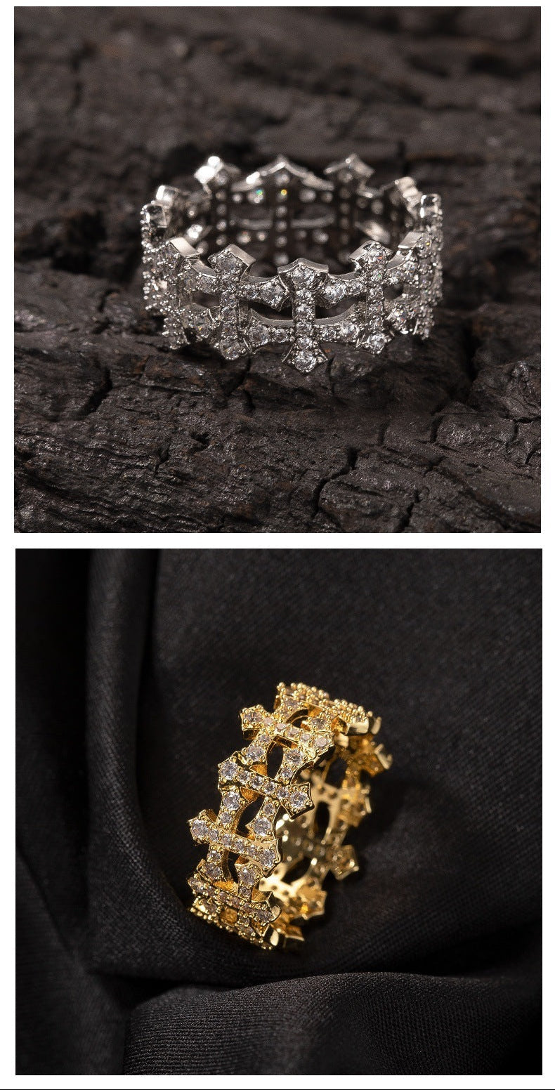 9mm Double-Sided Cross-Shaped Zircon Ring