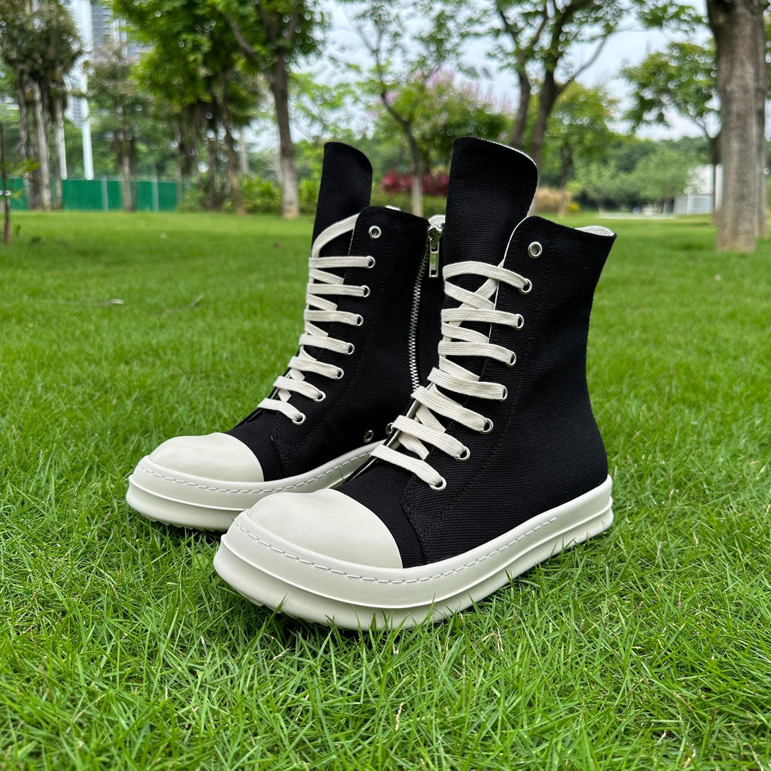 Plus-Size Thick-Soled, Black, Unisex Canvas Sneakers