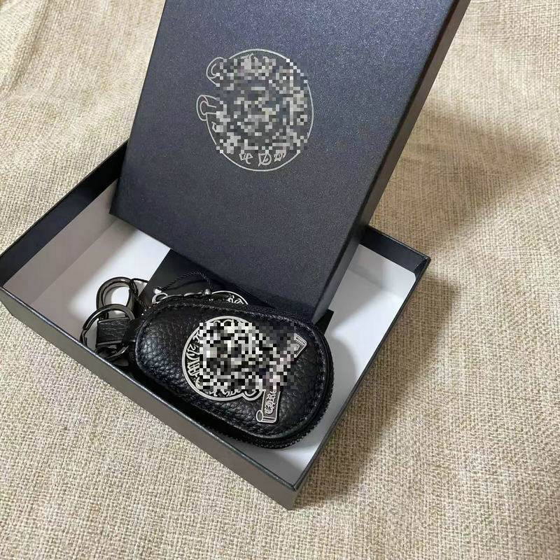 Chrome Hearts Genuine Leather Zipper Cross Key Case