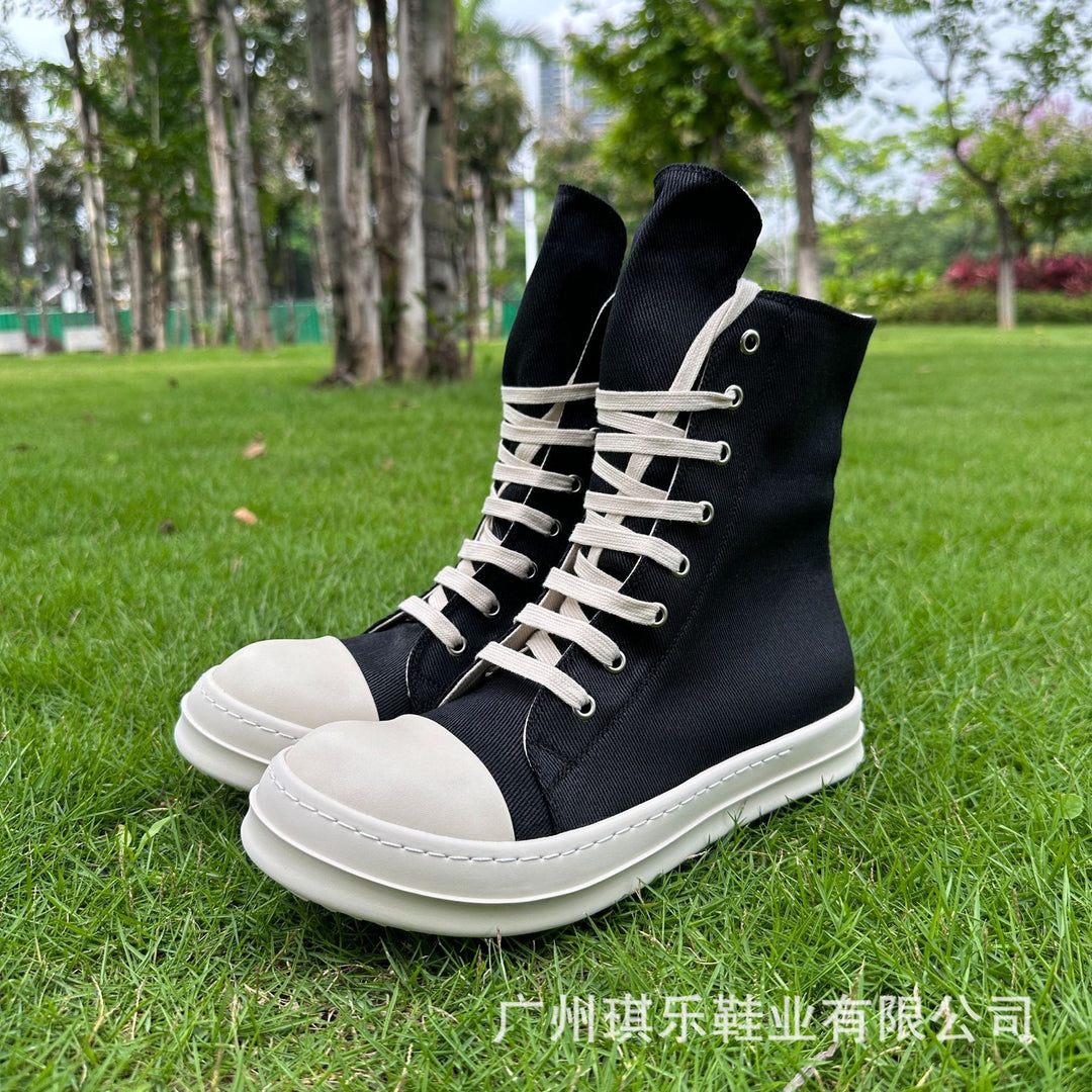 Plus-Size Thick-Soled, Black, Unisex Canvas Sneakers