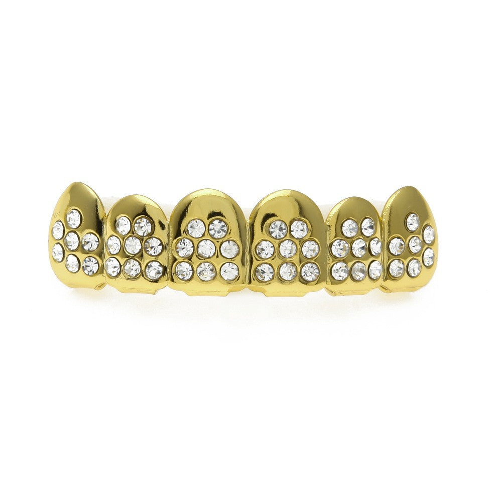 Hip-hop diamond-encrusted and gold-plated teeth grillz