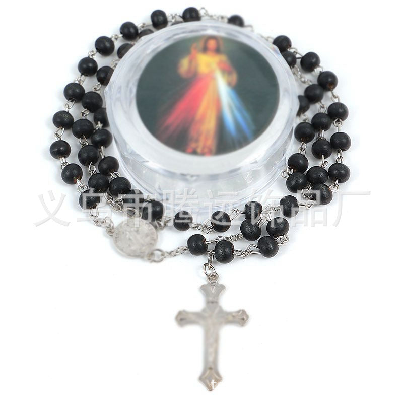 rosary necklace black wooden beads necklace