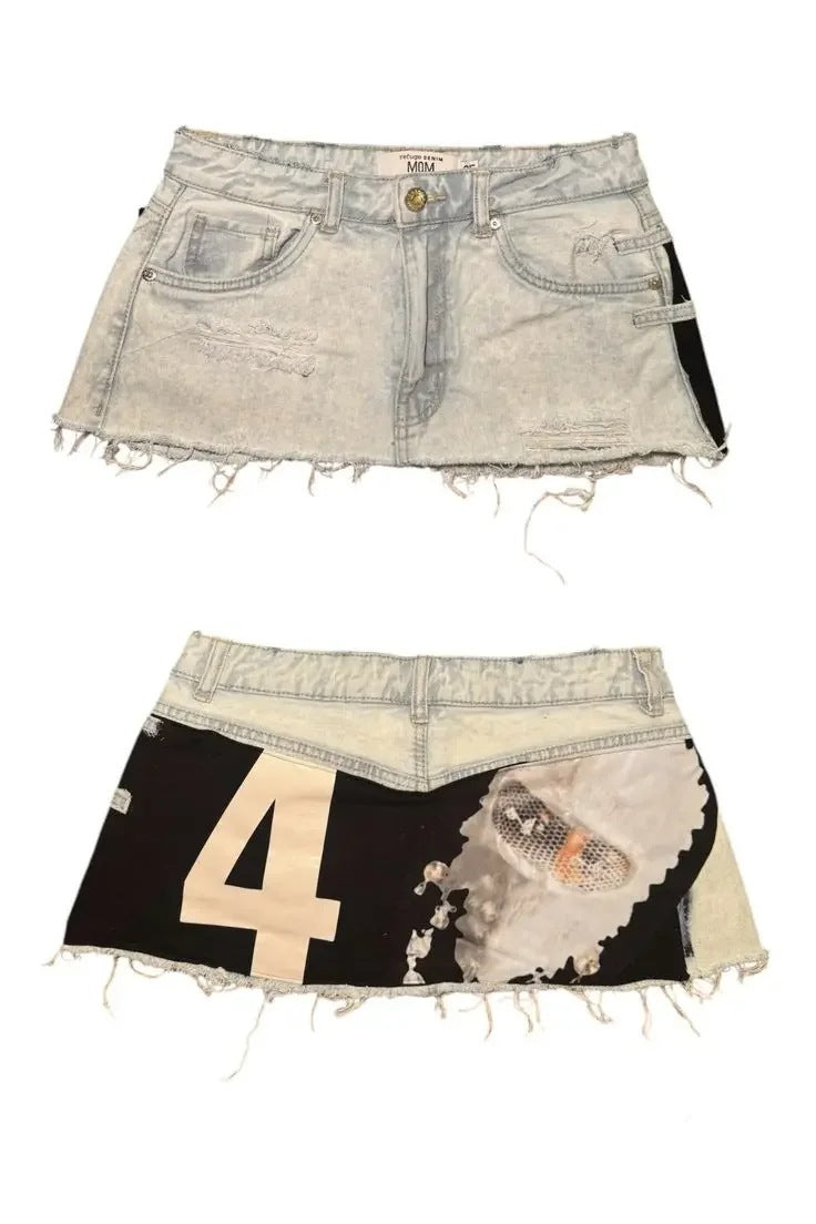 Y2K Gothic Style Digital Print Patchwork Mini Skirt