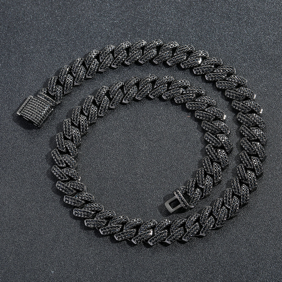 Hip-Hop Black Zirconia Rhombus Cuban Link Chain
