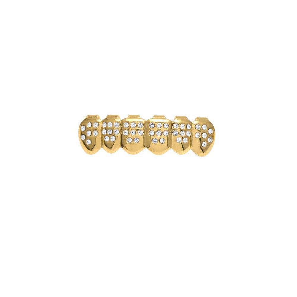 Hip-hop diamond-encrusted and gold-plated teeth grillz