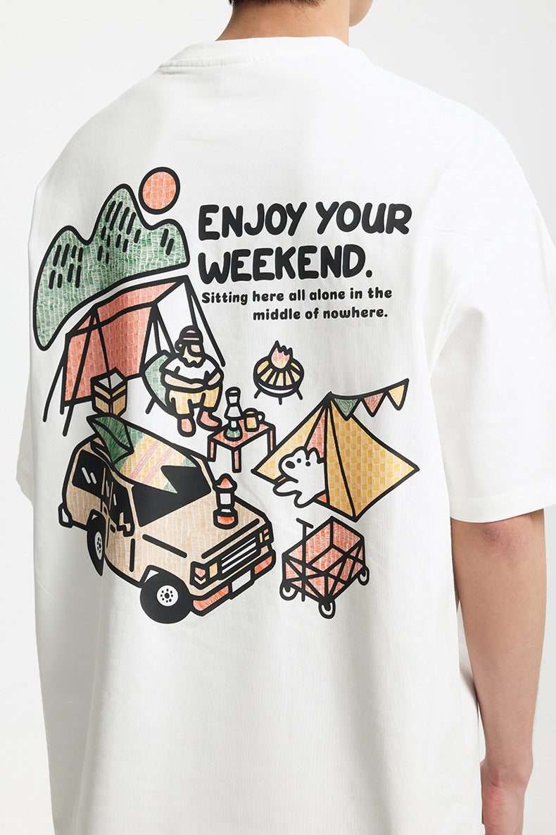 Camping Printed T-Shirt, Loose Fit, Short-Sleeve T-Shirt