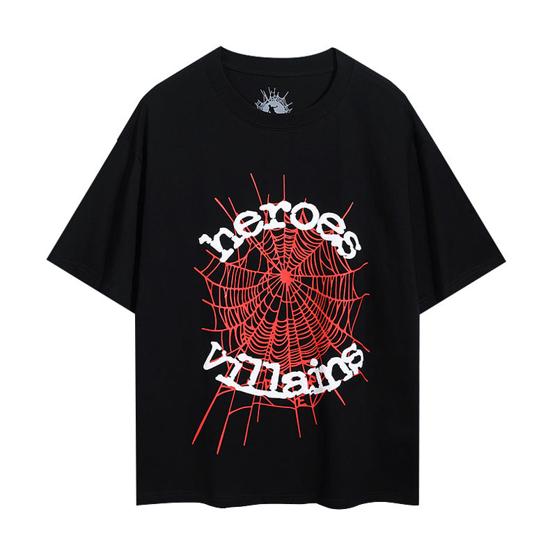 Sp5der foam letter 555 spider web print short-sleeved T-shirt