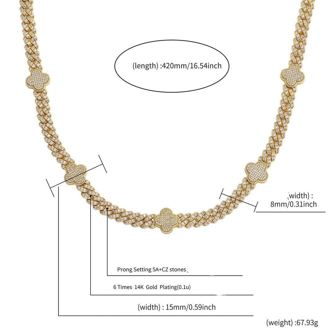Hip-hop four-leaf clover zircon chain, tennis chain.