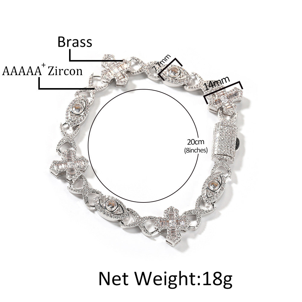Hip-Hop Bracelet: Copper-Inlaid Zircon "Eye & Cross" Design