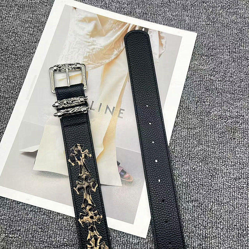 Chrome Hearts Leather pasted Roller type Hollow Vine Needle buckle Belt