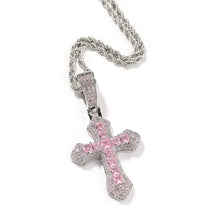 Hip Hop Cross Shape Copper Set Purple Zircon Pendant Jewelry Necklace