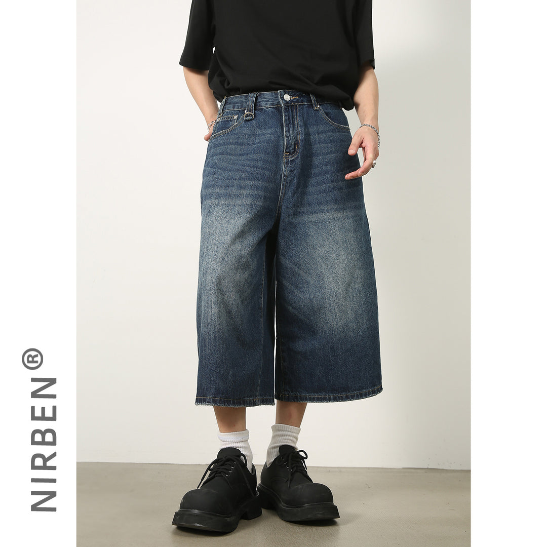 Summer Loose Fit Cropped Straight Leg Denim Shorts
