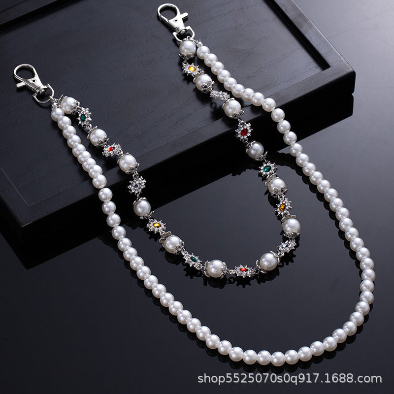 Rhinestone & Pearl Jewelry Set: Bracelet, Necklace, and Waist Chain