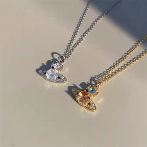 Saturn full diamond necklace clavicle chain