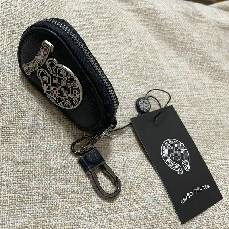 Chrome Hearts Genuine Leather Zipper Cross Key Case