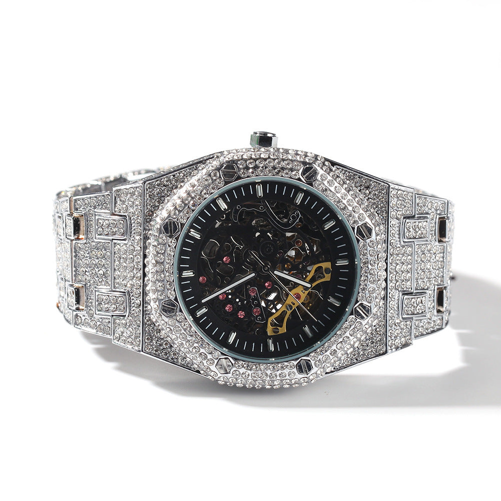 Hip Hop Full Diamond Skeleton Mechanical Watch