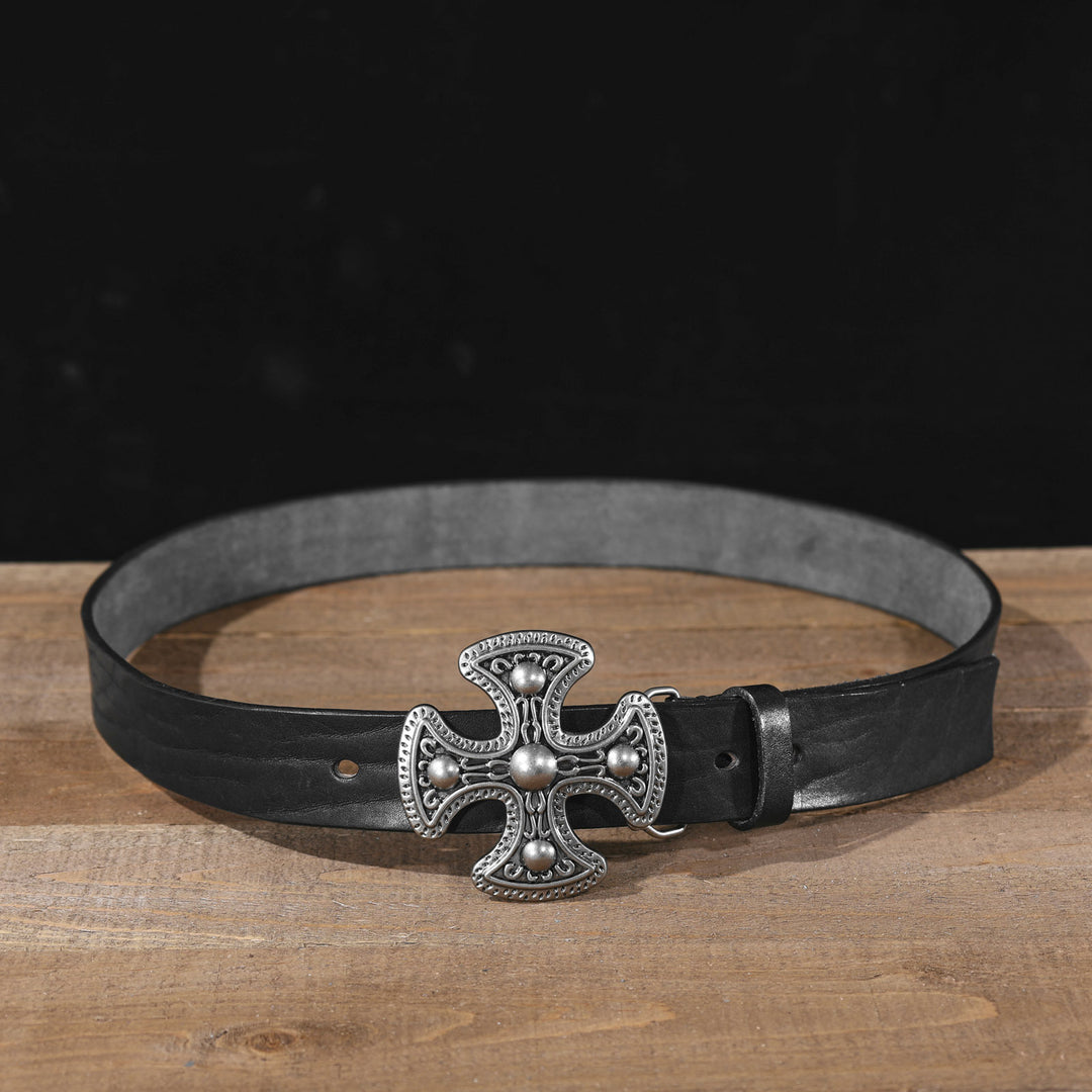 Top-grain cowhide vintage cross buckle belt