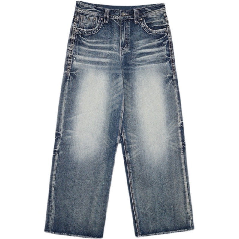 Washed High-Waisted Floor-Length Wide-Leg Jeans for Women
