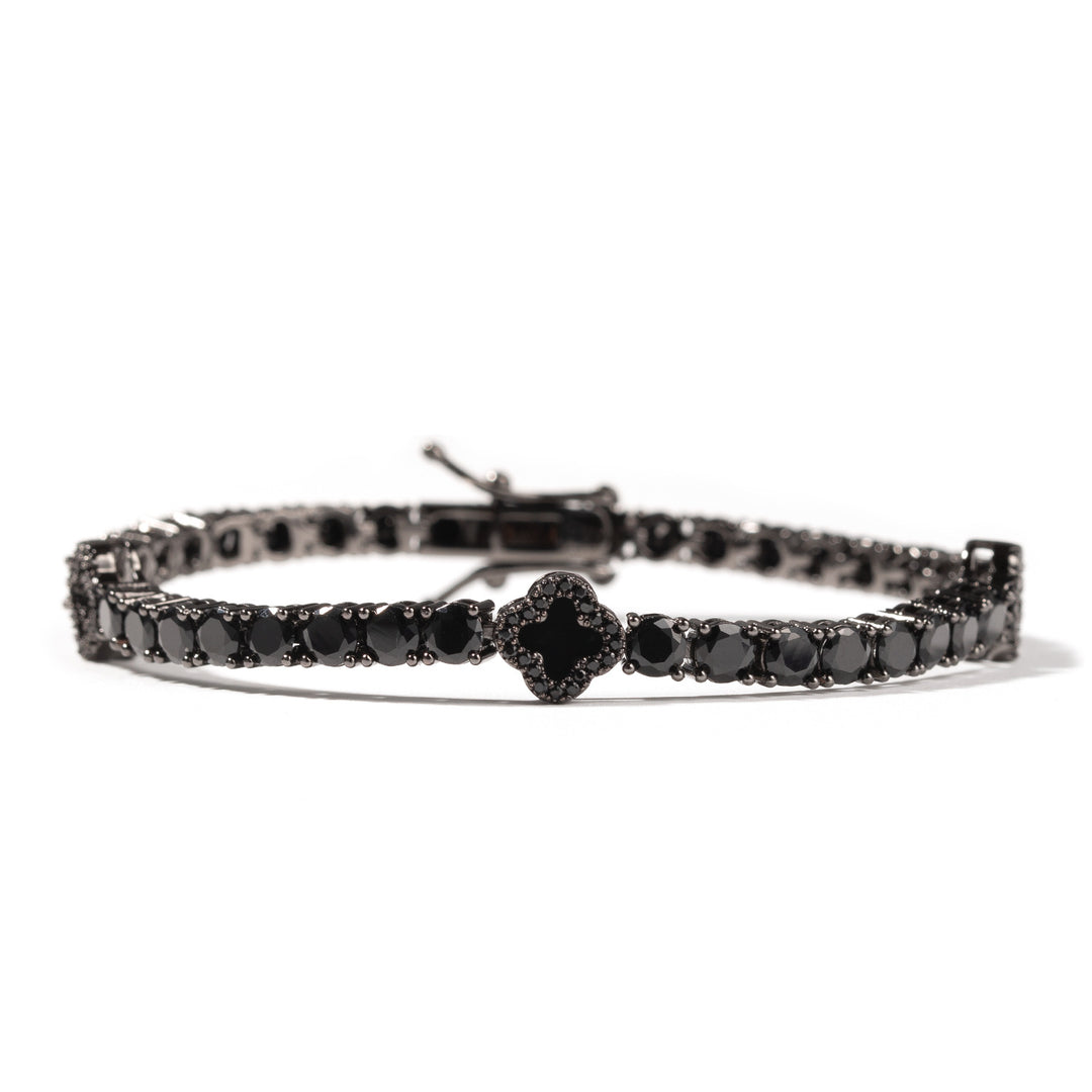 Black Four-Leaf Clover Tennis Chain 4mm Zircon Bracelet