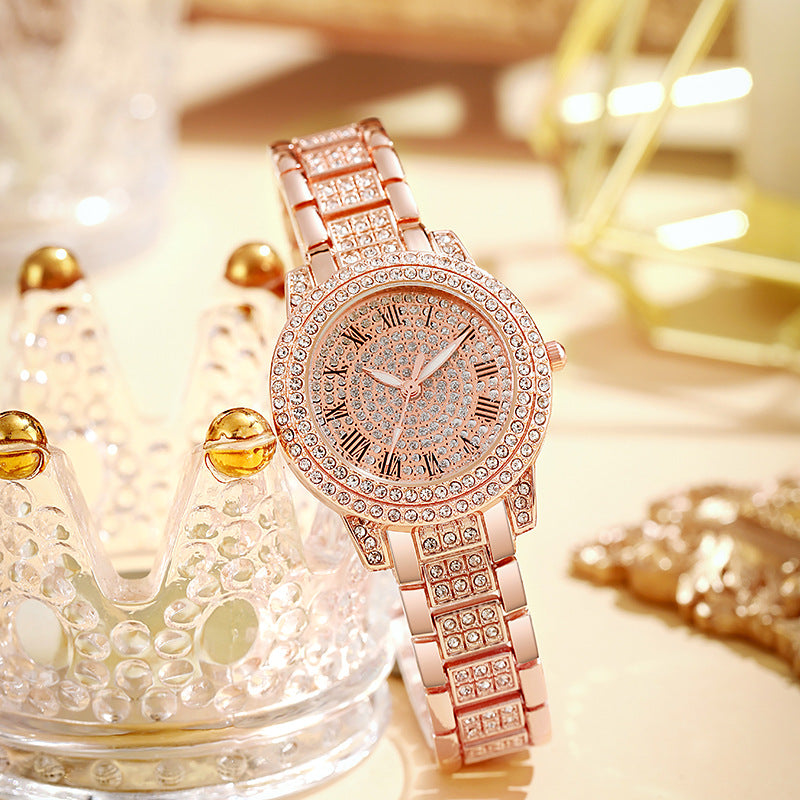 Women's Watch with Roman Numerals and Full Diamond Dial