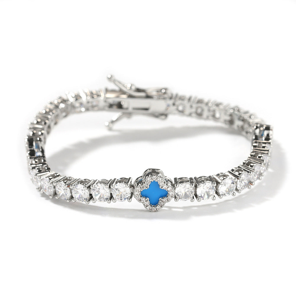 Hip-hop four-leaf clover diamond tennis chain necklace bracelet