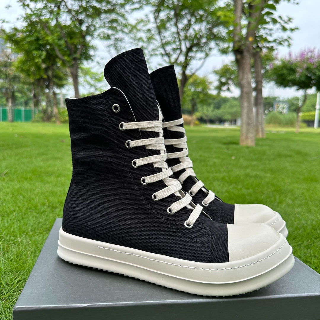 Plus-Size Thick-Soled, Black, Unisex Canvas Sneakers