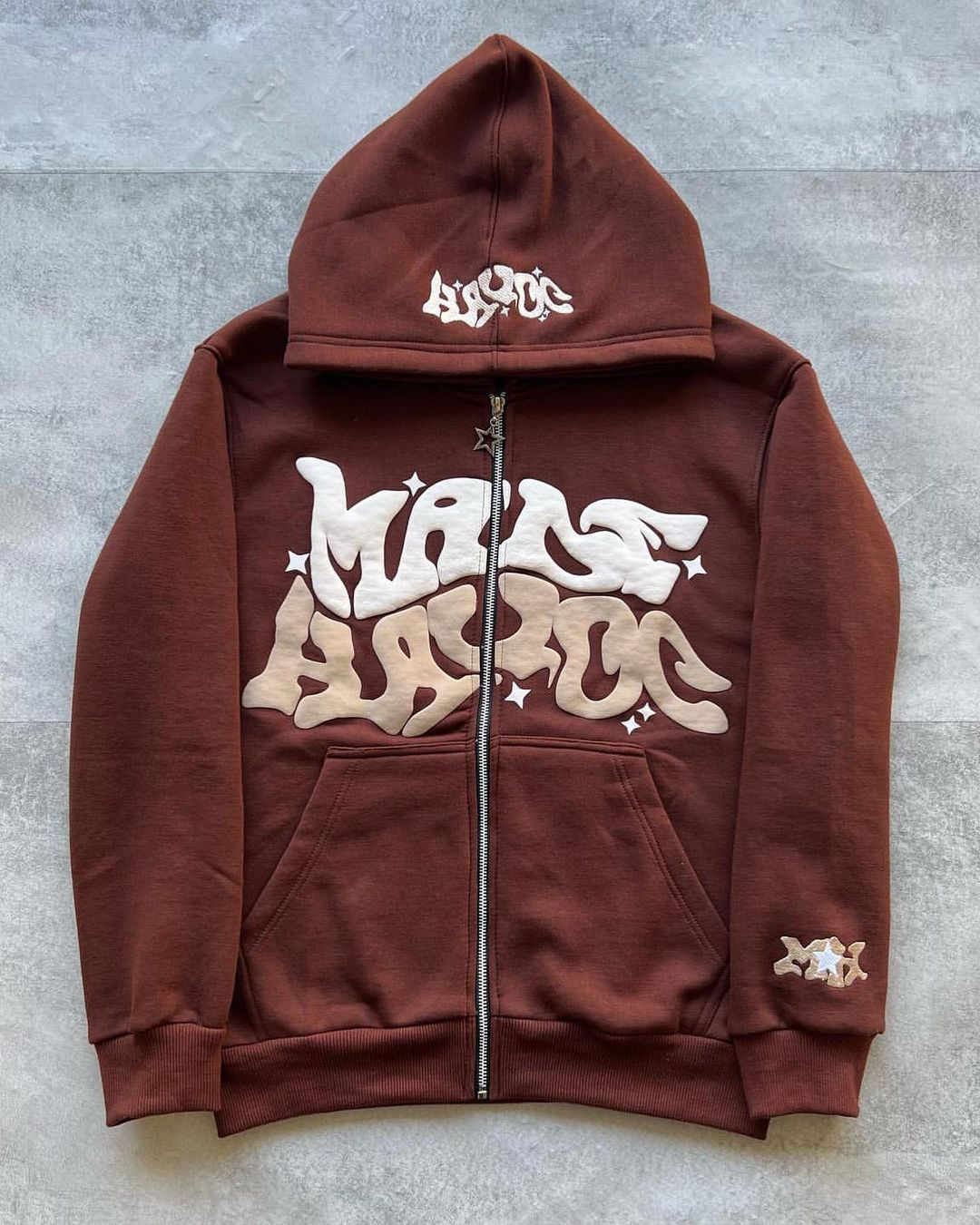 MAKE HARDER Foamed Letter Print Zip-Up Hoodie