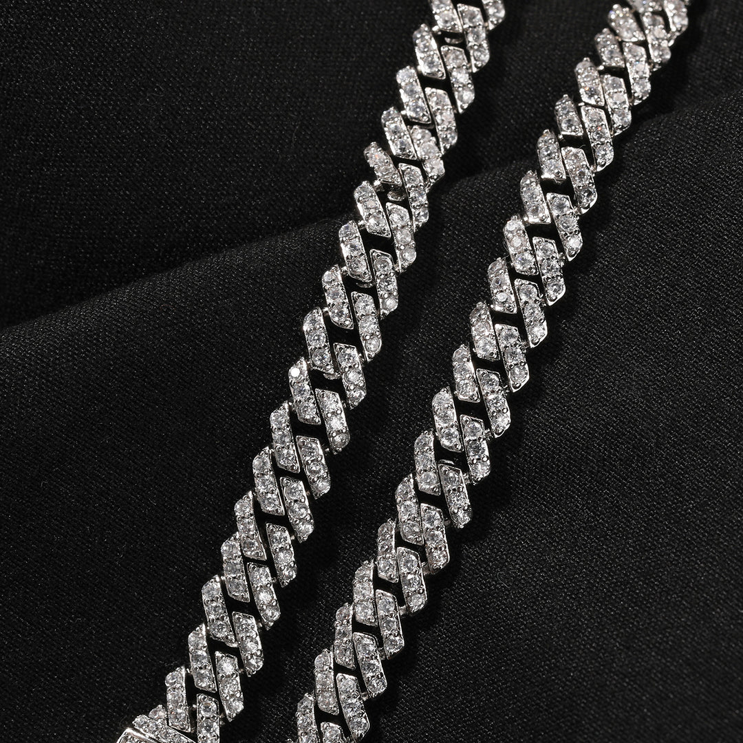 6mm Rhombus-Link Cuban Bracelet with Diamond Accents