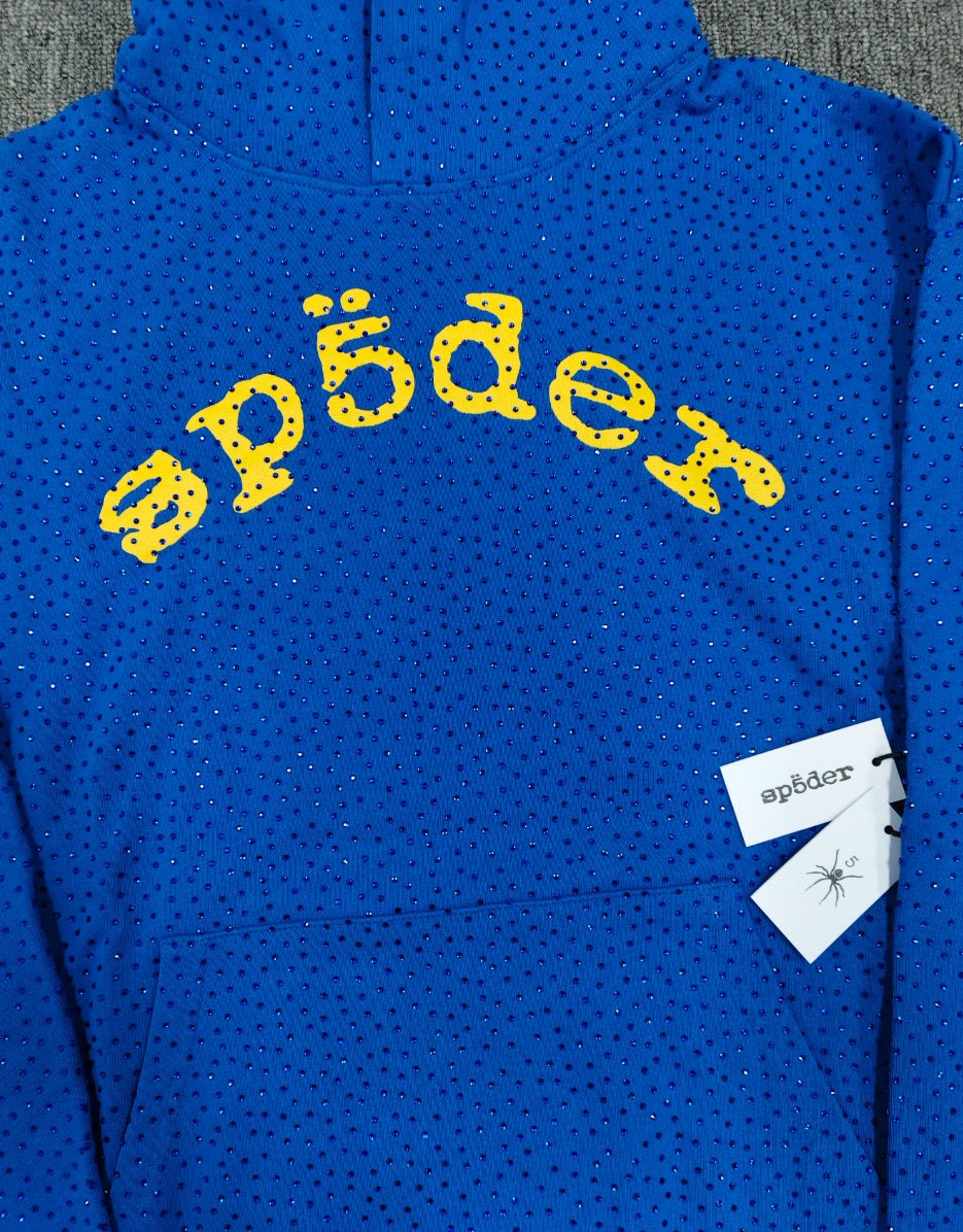 Multi-color full-hot rhinestone Sp5der spider web hoodie