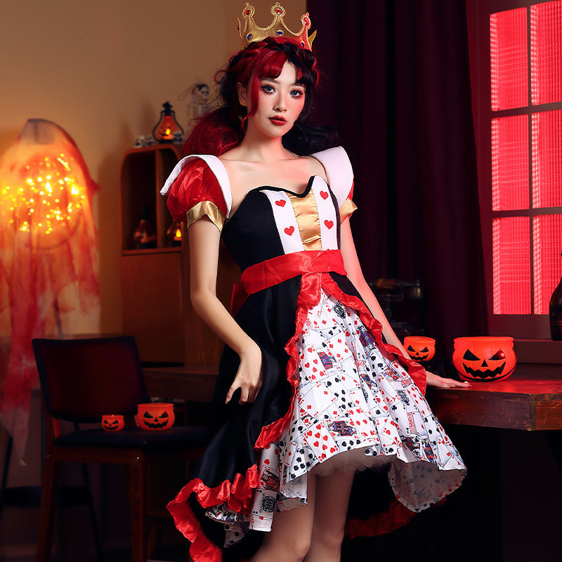 Halloween costume Red Queen floral dress