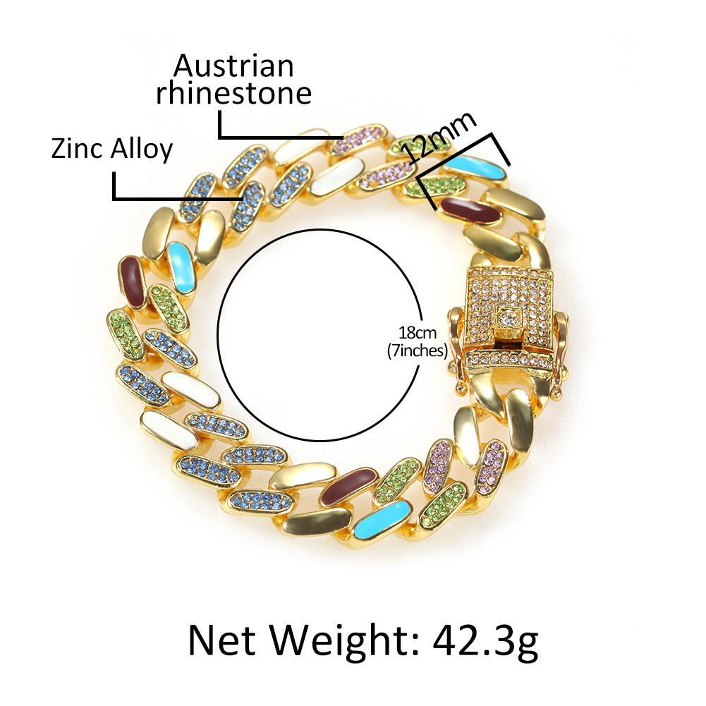 Hip-hop oil-splashed alloy colorful Cuban bracelet