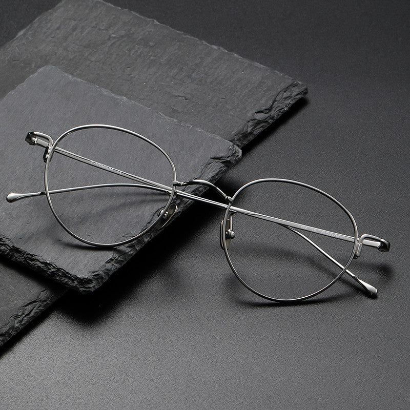 Oval pure titanium retro eyeglass frames