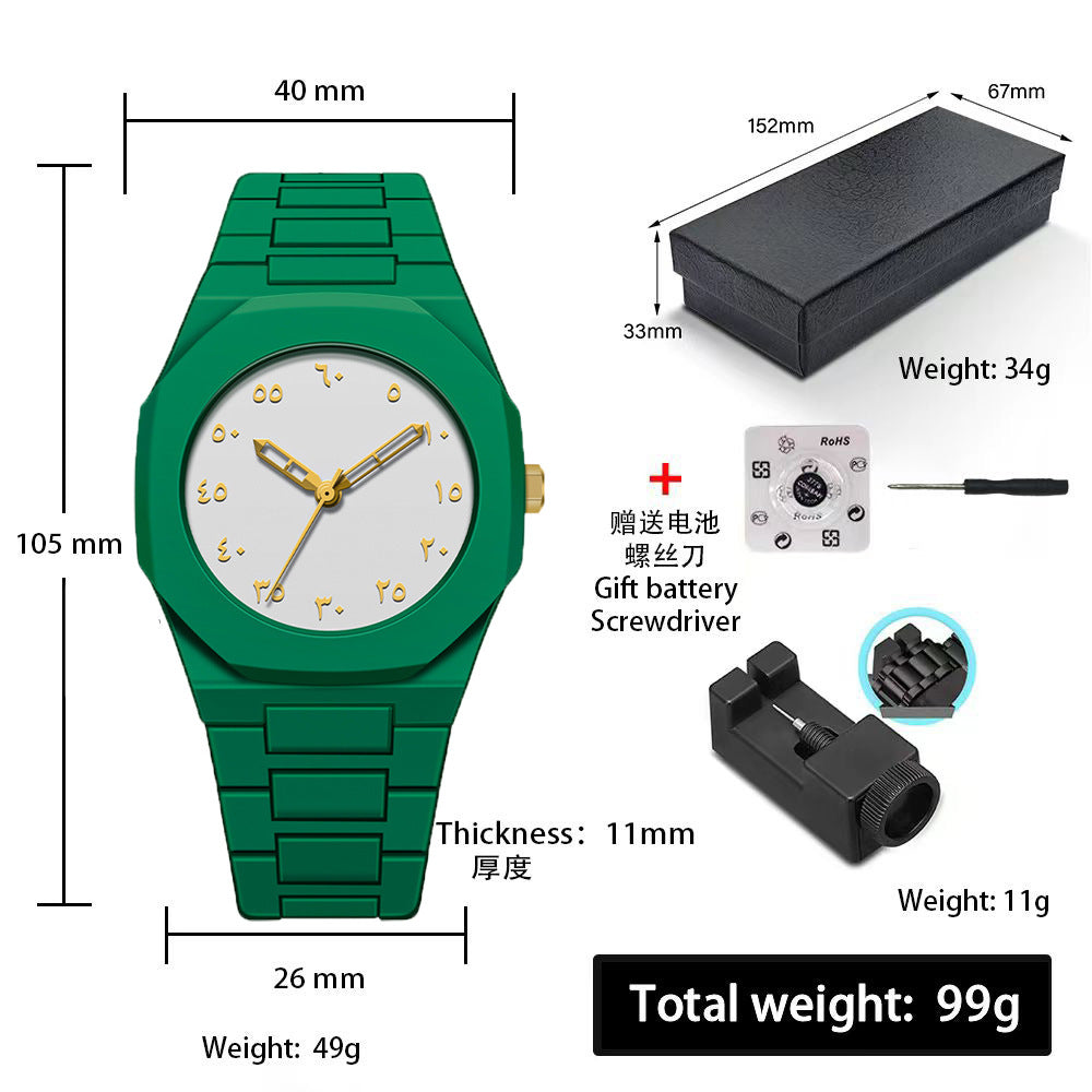 Sports-Style Waterproof Plastic Watch with Arabic Numerals
