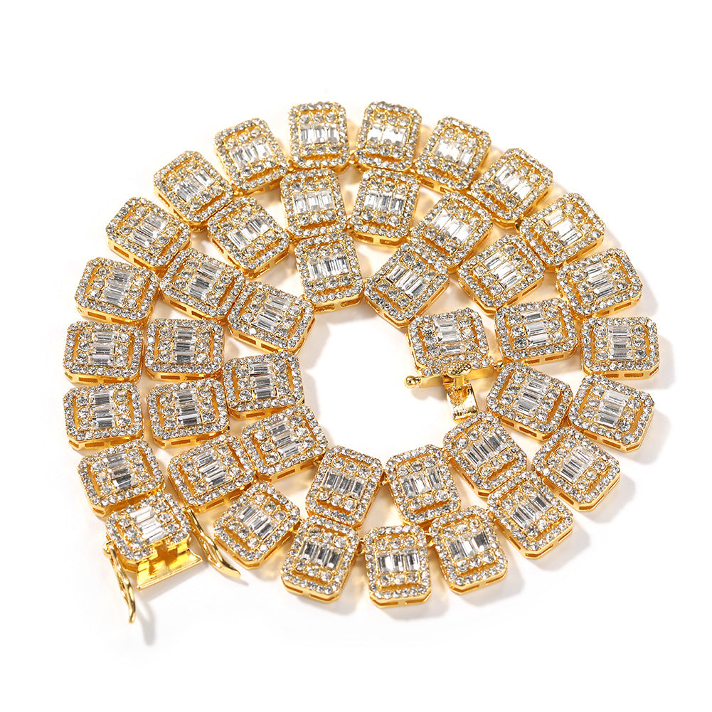 Alloy Necklace, 13mm, Diamond-Studded Nine-Panel Chain