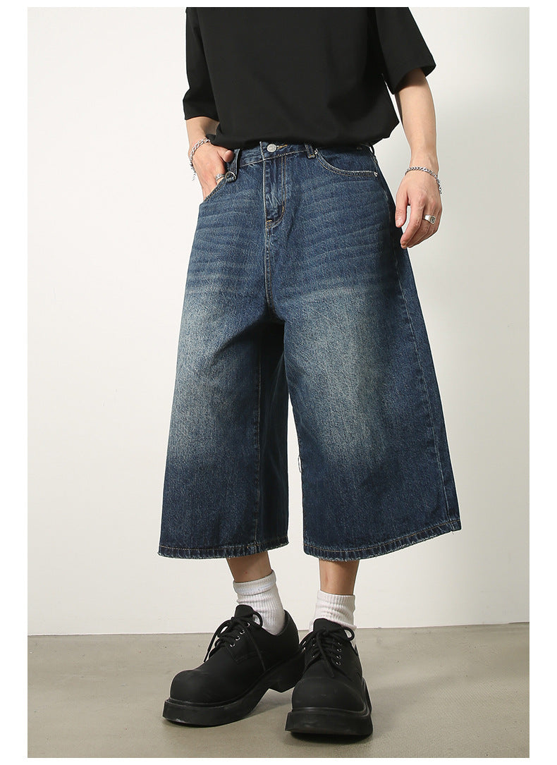 Summer Loose Fit Cropped Straight Leg Denim Shorts