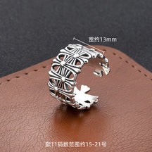 S925 sterling silver chrome hearts cross flower retro open ring