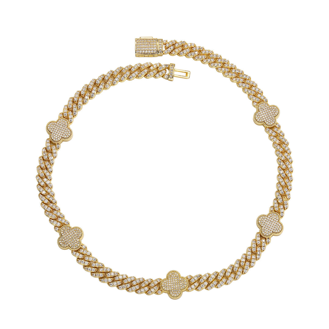 Hip-hop four-leaf clover zircon chain, tennis chain.