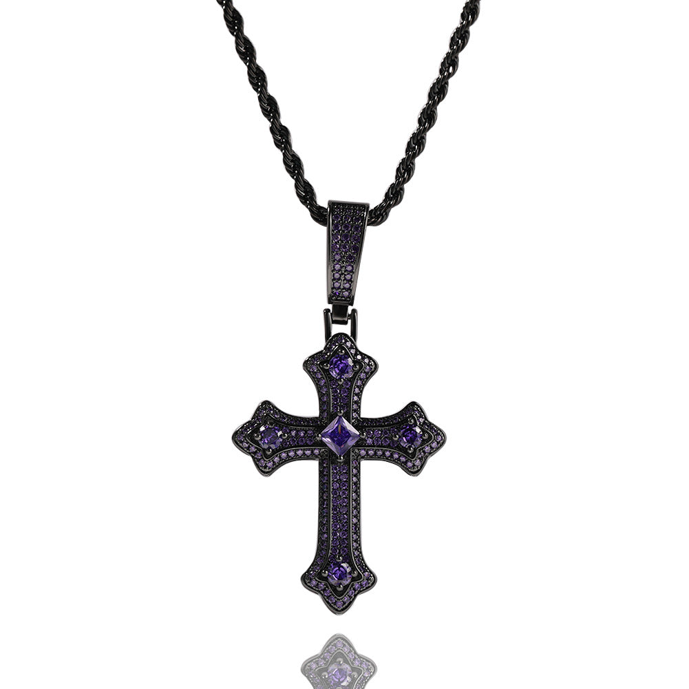 Hip-hop cross-shaped diamond Cubic Zirconia necklace
