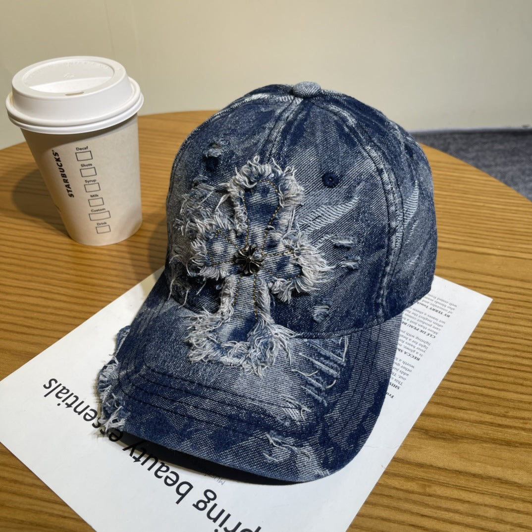 Chrome Hearts Ripped Denim Baseball Cap