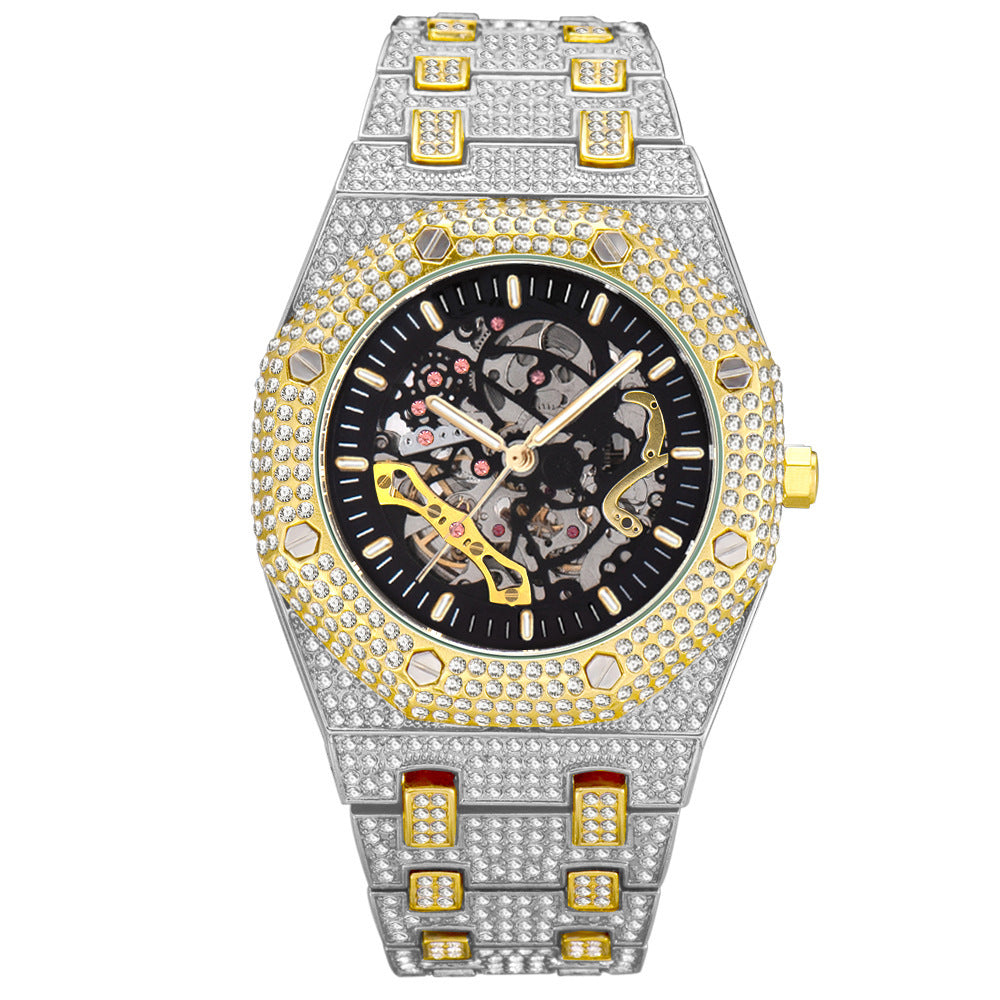 Fully Diamond Skeleton Mechanical Waterproof Luminous Watch