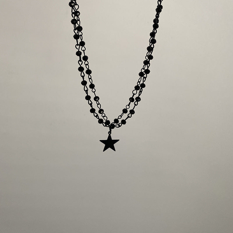 Dark Cross Rose Star Necklace