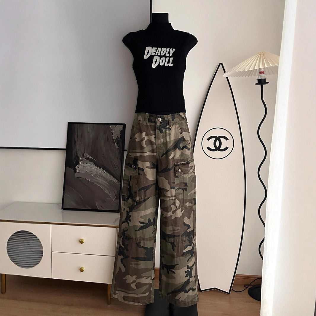 Chrome Hearts sexy tank top, retro cargo camouflage pants