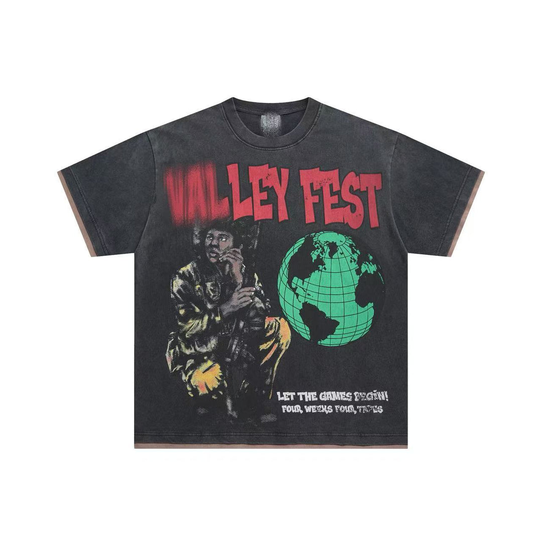 VAL Washed and Distressed Streetwear T-Shirt