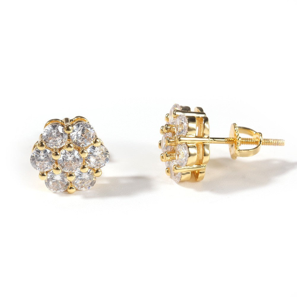 Hip Hop diamond-encrusted 925 silver stud earrings
