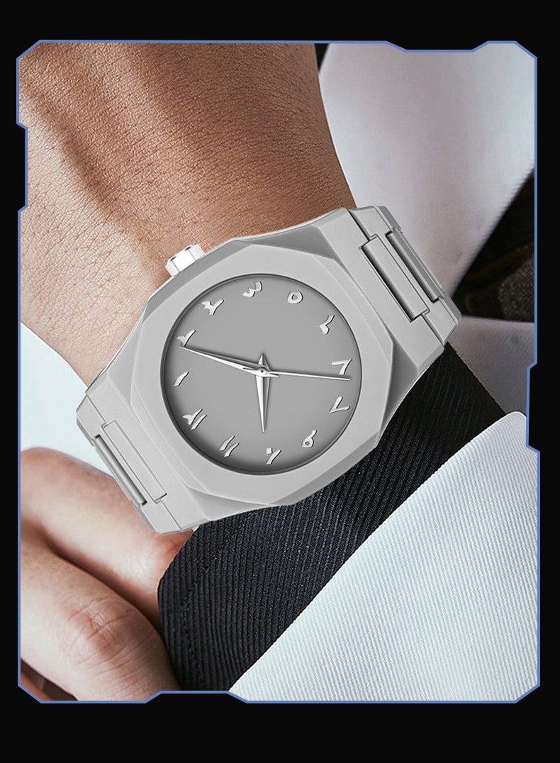 Sports-Style Waterproof Plastic Watch with Arabic Numerals